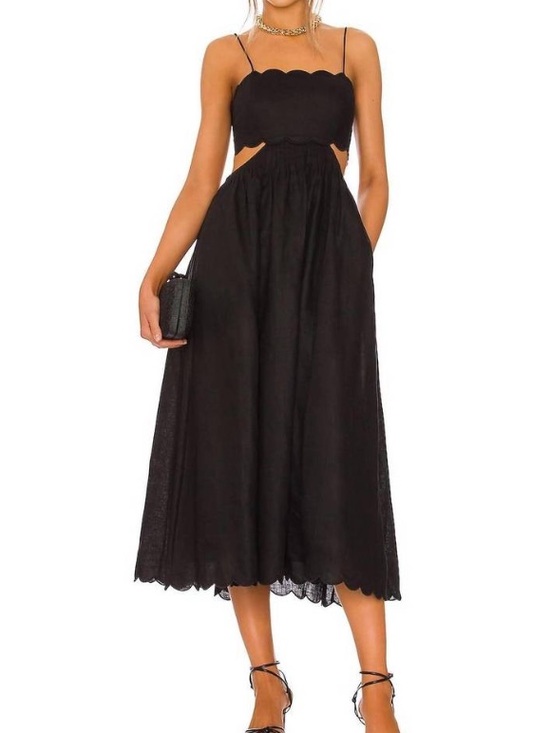 Zimmermann Dresses & Skirts - Zimmermann Petite Jude Scallop Midi Dress Black Linen Lace Up Back Vacation 0P